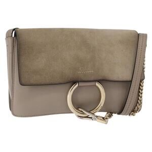 Chloe Fay Shoulder Bag Suede Leather Beige Gold Auth gh1321